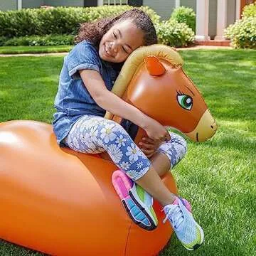 Hearthsong Hop N Go Inflatable Riding Bouncy Horse Hopping Toys for Kids Ages 5+ - Ride On Bouncer Animal Hopper Jumping Toys for Outdoor Games
