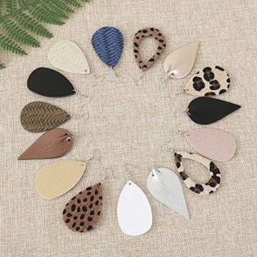 Wremily 16 Pairs Leather Earrings for Women Teardrop Leaf Leopard Print Drop Earrings Lightweight Dangle Earrings Set