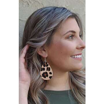 Wremily 16 Pairs Leather Earrings for Women Teardrop Leaf Leopard Print Drop Earrings Lightweight Dangle Earrings Set