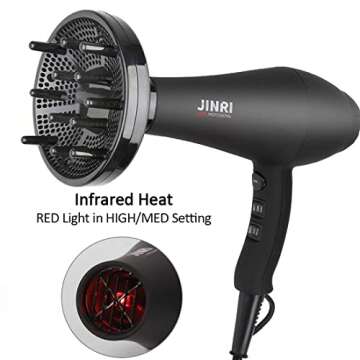 Hair Dryer 1875W, Negative Ionic Fast Dry Low Noise Blow Dryer, Professional Salon Hair Dryers with Diffuser, Concentrator, Styling Pik, 2 Speed and 3 Heat Settings (Black)
