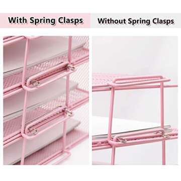LUCYCAZ Desk Organizer - Stackable Paper Tray, 4 Tier Pink Desk Organizer, 5 Trays Metal Paper Organizer for Desk, File Organizer for School Home and Office