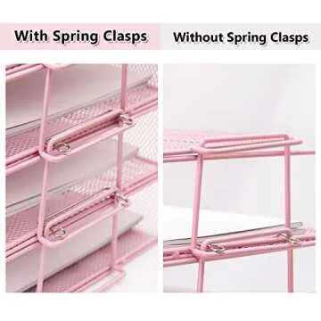 LUCYCAZ Desk Organizer - Stackable Paper Tray, 4 Tier Pink Desk Organizer, 5 Trays Metal Paper Organizer for Desk, File Organizer for School Home and Office