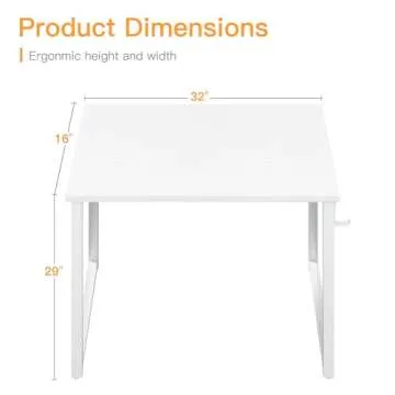 Coleshome 32 Inch Small Computer Desk, Modern Simple Style Desk for Home Office, Study Student Writing Desk, White