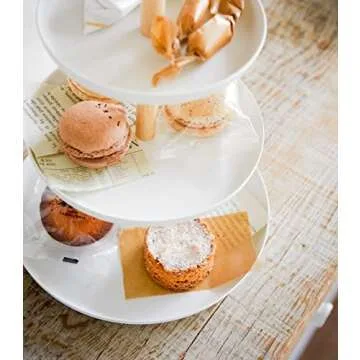 Yamazaki Home 3-Tier Food Serving Stand - Appetizer & Dessert Tray Party Organizer Steel + Wood White