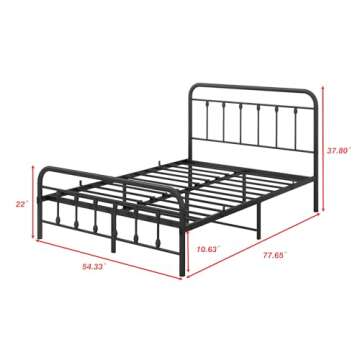 DUMEE Metal Full Size Bed Frame Platform with Vintage Headboard and Footboard Sturdy Premium Steel S...