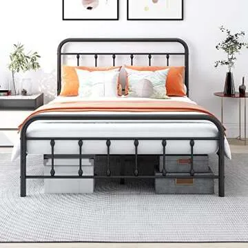 DUMEE Metal Full Size Bed Frame Platform with Vintage Headboard and Footboard Sturdy Premium Steel Slat Support No Box Spring Needed, Textured Black