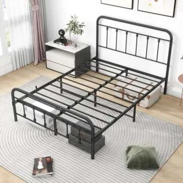DUMEE Metal Full Size Bed Frame Platform with Vintage Headboard and Footboard Sturdy Premium Steel Slat Support No Box Spring Needed, Textured Black
