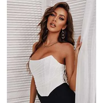 ADDHEAT Women Mesh Bustier Strapless Open Back Crop Top Zip Back Boned Overbust Corset Aesthetic Bodyshaper White M