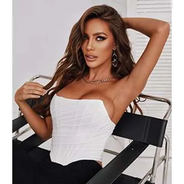 ADDHEAT Women Mesh Bustier Strapless Open Back Crop Top Zip Back Boned Overbust Corset Aesthetic Bodyshaper White M