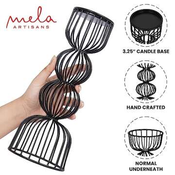 Lainon Candle Holders for Pillar Candles (Black, Set of 3) - Hand Crafted Black Metal Candle Holder Set - Metal Candle Holders Pillar for Table Centerpiece - Modern Candle Stand - 6", 9", 12"