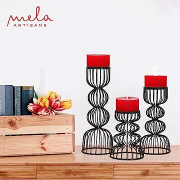 Lainon Candle Holders for Pillar Candles (Black, Set of 3) - Hand Crafted Black Metal Candle Holder Set - Metal Candle Holders Pillar for Table Centerpiece - Modern Candle Stand - 6", 9", 12"