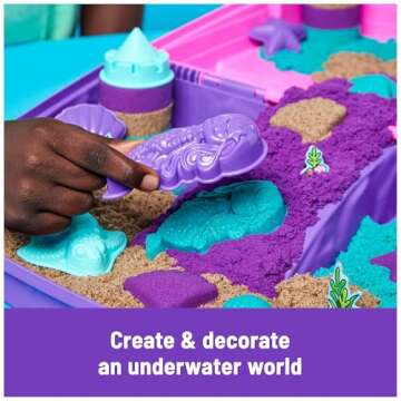 Kinetic Sand, Mermaid Palace Playset with 2.06lbs Play Sand (Neon Purple, Shimmer Teal & Beach), Tools & Folding Sandbox, Sensory Toys for Kids