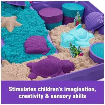 Kinetic Sand, Mermaid Palace Playset with 2.06lbs Play Sand (Neon Purple, Shimmer Teal & Beach), Tools & Folding Sandbox, Sensory Toys for Kids
