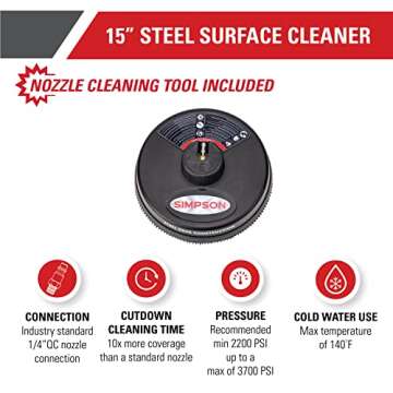 Simpson Cleaning 80165 Universal 15" Steel Pressure Washer Surface Cleaner for Cold Water Machines, ...