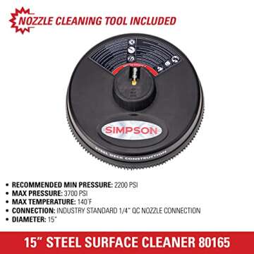 Simpson Cleaning 80165 Universal 15" Steel Pressure Washer Surface Cleaner for Cold Water Machines, 1/4" Quick Connection, Recommended Min 2200 PSI up to Max of 3700 PSI, Black