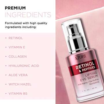 Azure Cosmetics Retinol & Peptides Lifting Eye Serum - Anti Aging, De-Puffing & Revitalizing Dark Ci...