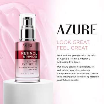 Azure Cosmetics Retinol & Peptides Lifting Eye Serum - Anti Aging, De-Puffing & Revitalizing Dark Circle Corrector - Reduces Wrinkles, Fine Lines & Under Eye Bags - Made in Korea - 30mL / 1 fl.oz.