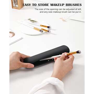 CORNERIA Large Makeup Brush Holder with Magnetic Lock - Portable Silicone Brush Organizer for Travel