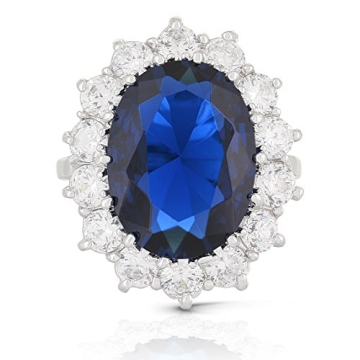 JanKuo Jewelry Royal Family Engagement Inspired Ring with Blue Sapphire Color CZ