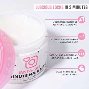 FoxyBae 3-Minute Hair Mask - with Biotin - for Dryness, Damage, Growth - Deep Conditioning, Hydrating, Moisturizing - Insta-Bae - 7 Fl Oz