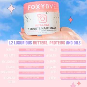 FoxyBae 3-Minute Hair Mask - with Biotin - for Dryness, Damage, Growth - Deep Conditioning, Hydrating, Moisturizing - Insta-Bae - 7 Fl Oz