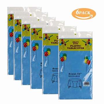 Anborfly Plastic Tablecloth 6 Pack Disposable Round Table Cloths 84in. x 84in. Table Covers for Parties Birthdays Picnic Weddings Christmas Indoor or Outdoor Use(Dark Blue)