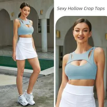 Push up Sports Bra for Women Sexy Hollow Crop Tops with Removable Cups Yoga Workout Fitness Yoga Bra Medium Support Light Blue Medium