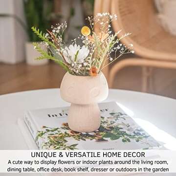 BASE ROOTS Mushroom Decor Planter Handmade Ceramic Flower Vase Textured Sand Unique Small Plant Pot ...