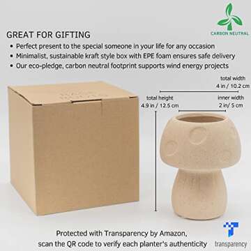 BASE ROOTS Mushroom Decor Planter Handmade Ceramic Flower Vase Textured Sand Unique Small Plant Pot Boho Cottagecore Room Cute Vintage Aesthetic Funky Decoration