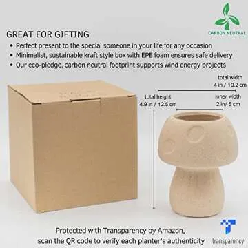 BASE ROOTS Mushroom Decor Planter Handmade Ceramic Flower Vase Textured Sand Unique Small Plant Pot Boho Cottagecore Room Cute Vintage Aesthetic Funky Decoration