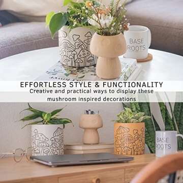 BASE ROOTS Mushroom Decor Planter Handmade Ceramic Flower Vase Textured Sand Unique Small Plant Pot Boho Cottagecore Room Cute Vintage Aesthetic Funky Decoration