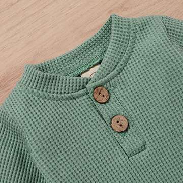 One opening Toddler Baby Boy Girl Clothes Outfits Ribbed Long Sleeve Pullover Sweatshirts Pants Newborn Girl Outfit Set(Green C, 12-18 month)