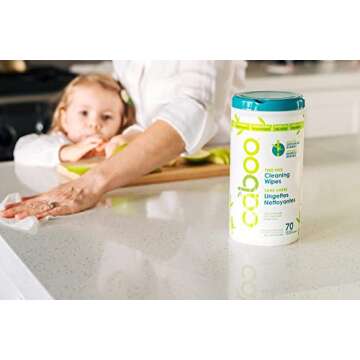 Caboo All Purpose Bamboo Cleaning Wipes, Eco Friendly Multi-Surface Kitchen Wipes - 3 Canisters with a Total of 210 Wipes