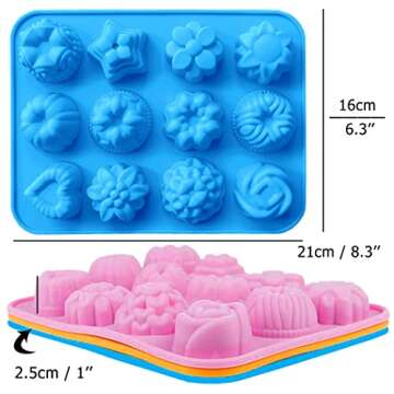 3 Pcs Silicone Flower Molds, CNYMANY 12-Cavity Non-Stick Jello Mold Baking Pans Ice Cube Trays for K...