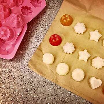 3 Pcs Silicone Flower Molds, CNYMANY 12-Cavity Non-Stick Jello Mold Baking Pans Ice Cube Trays for Kitchen Making Candy Chocolate Muffin Cupcake - Pink, Blue, Orange