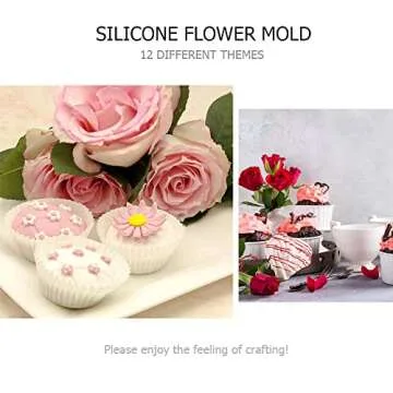 3 Pcs Silicone Flower Molds, CNYMANY 12-Cavity Non-Stick Jello Mold Baking Pans Ice Cube Trays for Kitchen Making Candy Chocolate Muffin Cupcake - Pink, Blue, Orange