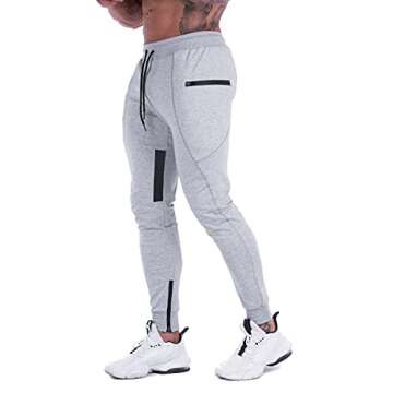 FIRSTGYM Mens Joggers Sweatpants Slim Fit Workout Training Thigh Mesh Gym Jogger Pants with Zipper P...