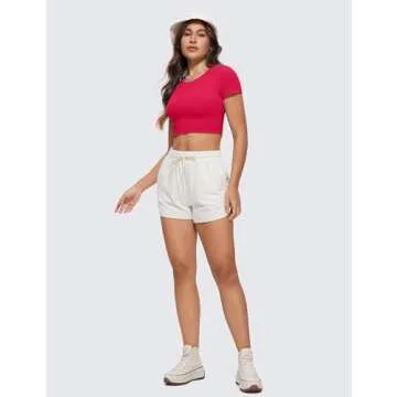 CRZ YOGA Womens Butterluxe Double Lined Short Sleeve Crop Tops Crew Neck Casual Workout T-Shirt Cute Basic Tee Viva Magenta Medium