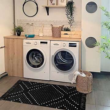 Boho Kitchen Rug 2'x 4.3', Cotton Hand Woven Runner Rug Machine Washable Boho Entryway Rug with Tassel Moroccan Tribal Decorative Throw Floor Mat for Doorway/Laundry/Bedroom/Bathroom