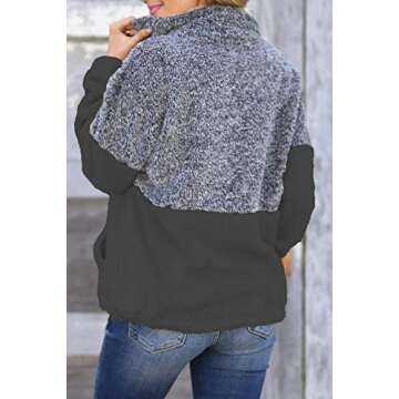 Olive Tree Women Long Sleeve Sherpa Pullover Zippered Soft Tops Coat Fleece with Pocket (Black & Gray, L)