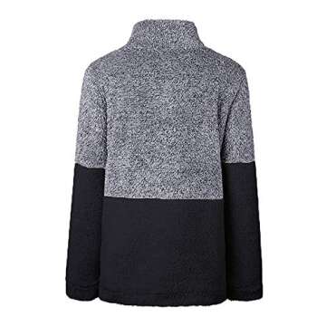 Olive Tree Women Long Sleeve Sherpa Pullover Zippered Soft Tops Coat Fleece with Pocket (Black & Gray, L)