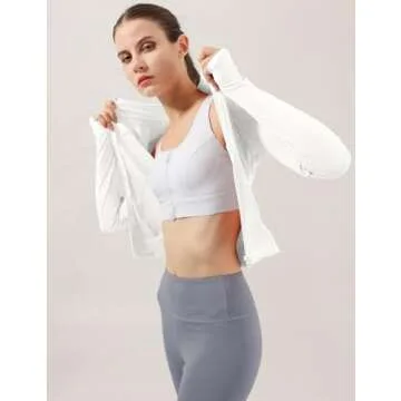 Locachy Women's Lightweight Stretchy Workout Full Zip Running Track Jacket with Thumb Holes White S