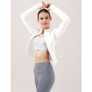 Locachy Women's Lightweight Stretchy Workout Full Zip Running Track Jacket with Thumb Holes White S
