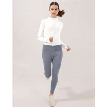 Locachy Women's Lightweight Stretchy Workout Full Zip Running Track Jacket with Thumb Holes White S
