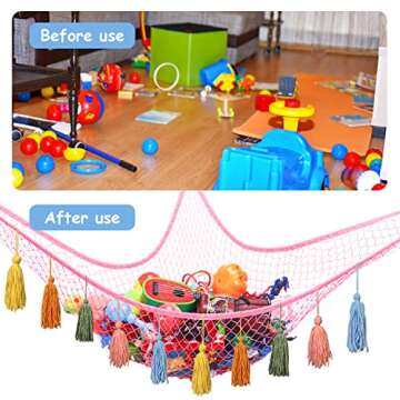 LXUNYI Stuffed Animal Net or Hammock, Net for Stuffed Animals, Boho Toy Net Hammock for Stuffed Animals with Tassels Corner Mesh Macrame Hanging Net Hammock for Plush Toy (Pink2)