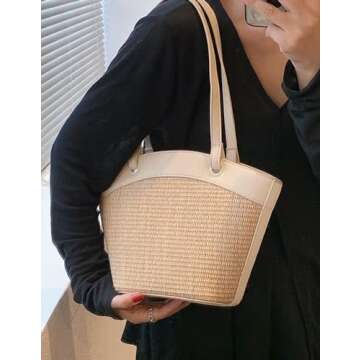 Straw Beach Bags For Women Small Straw Tote Bag Rattan Purse Summer Straw Handmade Bag Raffia Handba...