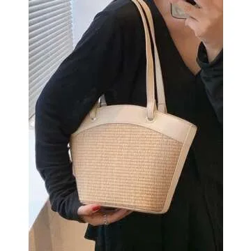 Straw Beach Bags For Women Small Straw Tote Bag Rattan Purse Summer Straw Handmade Bag Raffia Handba...