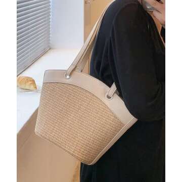 Straw Beach Bags For Women Small Straw Tote Bag Rattan Purse Summer Straw Handmade Bag Raffia Handbag Purse Shoulder Bag 2024