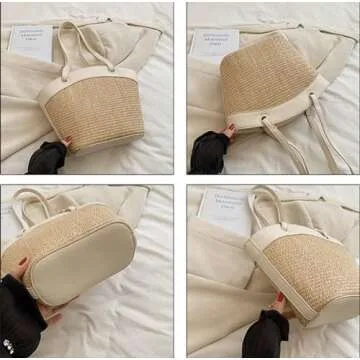 Straw Beach Bags For Women Small Straw Tote Bag Rattan Purse Summer Straw Handmade Bag Raffia Handbag Purse Shoulder Bag 2024