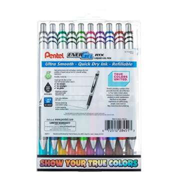 Pentel EnerGel RTX True Colors United (0.7mm) Medium Line, Assorted Ink, 20 Pack Box (BL77PC20MTCU)